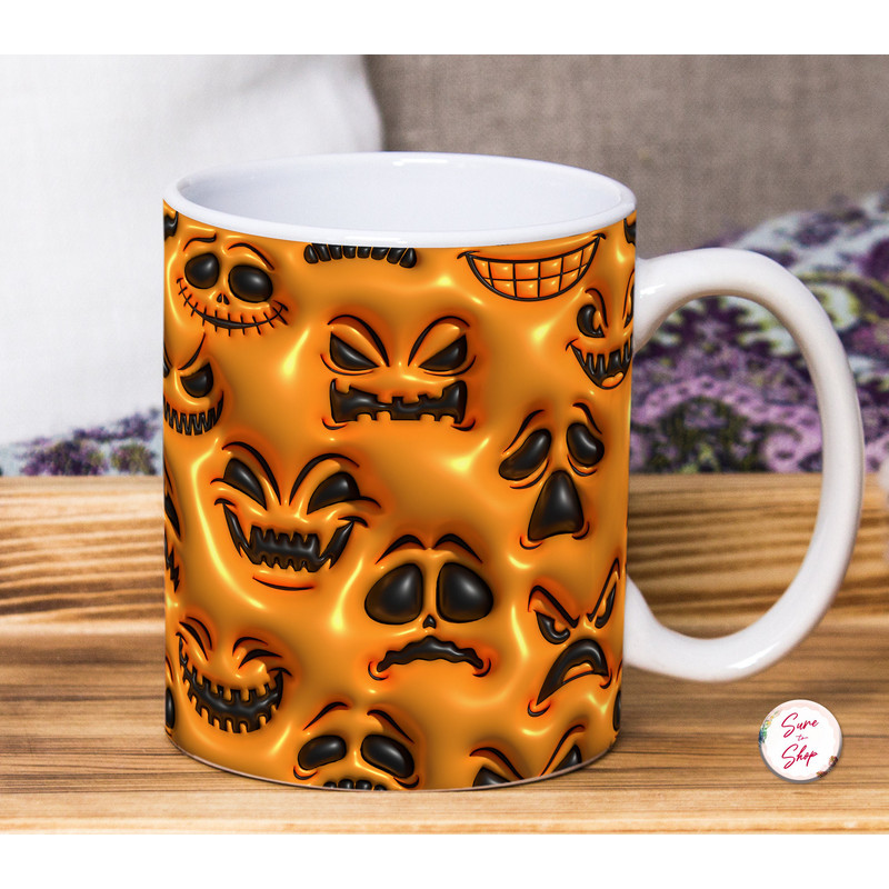 3D Inflated Retro Spooky Season Mug Wrap, 3D Puffy Halloween Mug Wrap Sublimation Design PNG, 3D Spooky Pumpkin Puff 11oz 15oz Mug Wrap - 1.jpg