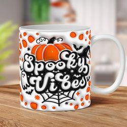 3d inflated retro spooky vibes mug 3d halloween mug 3d boo ghost, mug 3d puffy hall