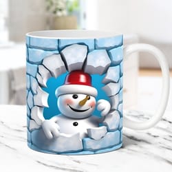 3d snowman christmas mug, 1oz and 15oz mug, hole in a wall mug