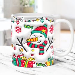 3d snowman mug, christmas mug, 11oz and 15oz coffee cup 3d floral snowman mug