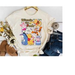 disney winnie the pooh characters flowers t-shirt, disney pooh eeyore tigger piglet shirt, wdw matching family shirts, m
