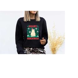 cat mom christmas sweat, meowy christmas sweatshirt, christmas women sweatshirt, xmas crewneck, christmas party crewneck