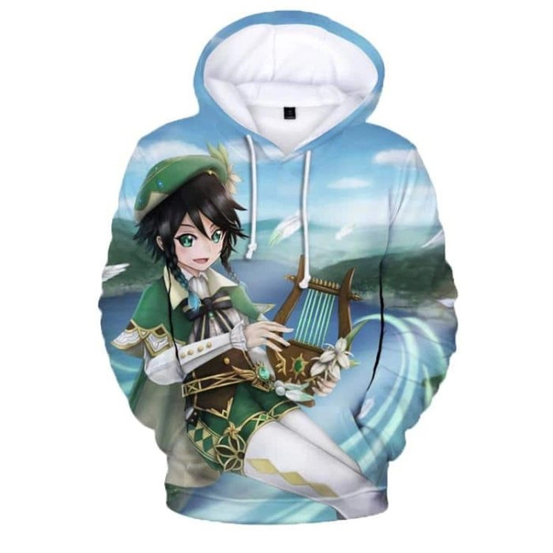 Venti Genshin Impact All Over Print 3D Hoodie Zip Hoodie, Venti Genshin Impact 3D Hoodie Zip Hoodie Fleece Hoodie