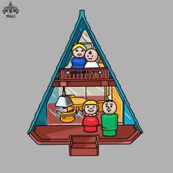 little people family in their a frame house sublimation png download