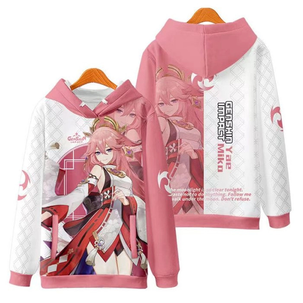 Yae Miko Genshin Impact All Over Print 3D Hoodie Zip Hoodie, Yae Miko Genshin Impact Hoodie 3D Zip Hoodie Fleece Hoodie