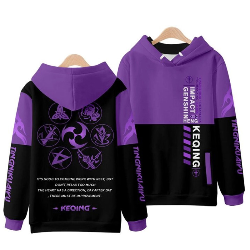 Keqing Genshin Impact All Over Print 3D Hoodie Zip Hoodie, Keqing Genshin Impact Hoodie 3D Zip Hoodie Fleece Hoodie