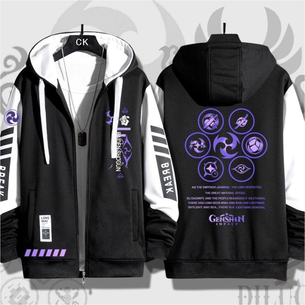 Raiden Shogun Genshin Impact All Over Print 3D Hoodie Zip Hoodie, Genshin Impact Hoodie 3D Zip Hoodie Fleece Hoodie