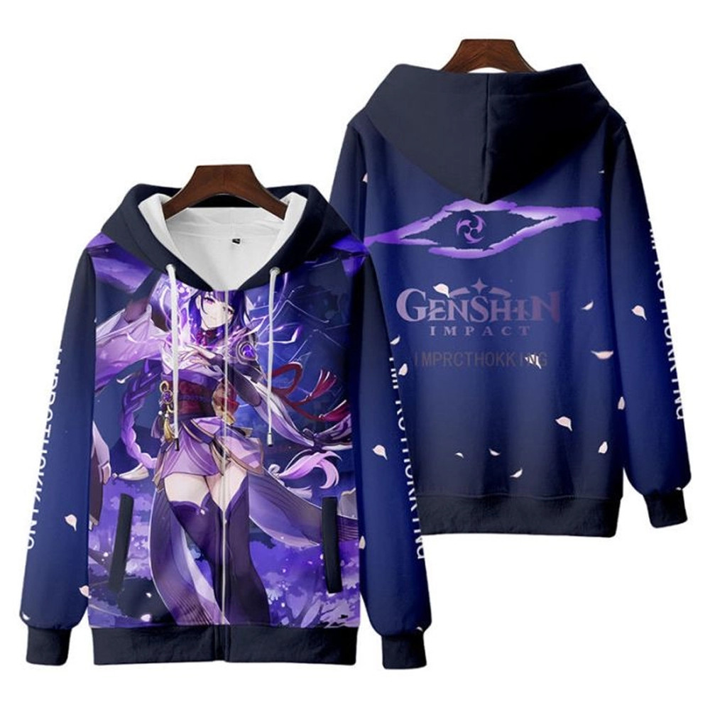 Raiden Shogun Genshin Impact All Over Print 3D Hoodie Zip Hoodie, Raiden Genshin Impact 3D Zip Hoodie Fleece Hoodie