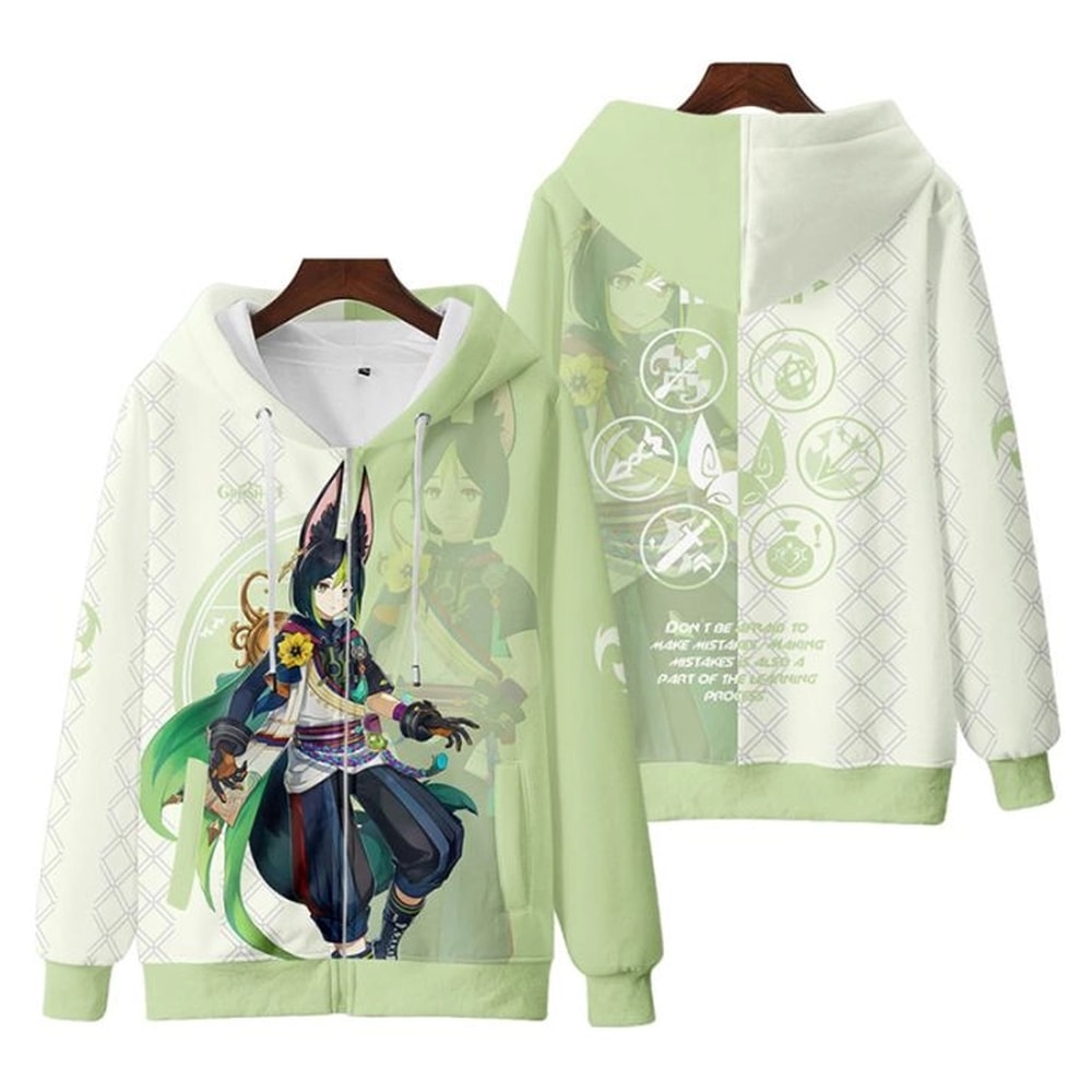 Tighnari Genshin Impact All Over Print 3D Hoodie Zip Hoodie, Tighnari Genshin Impact Hoodie 3D Zip Hoodie Fleece Hoodie