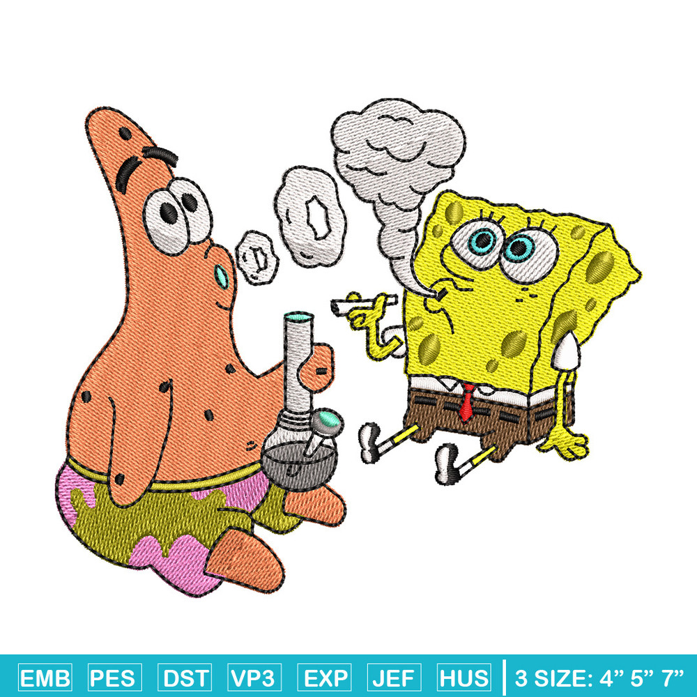 Spongebob smoke embroidery design, Spongebob embroidery, Emb design, Embroidery shirt, Embroidery file, Digital download.jpg