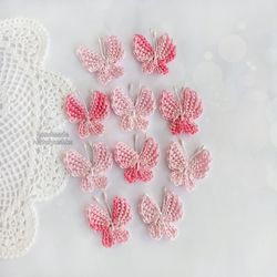 Handmade Butterfly patch, Set of pink butterfly, Crochet Butterfly applique, Scrapbooking.