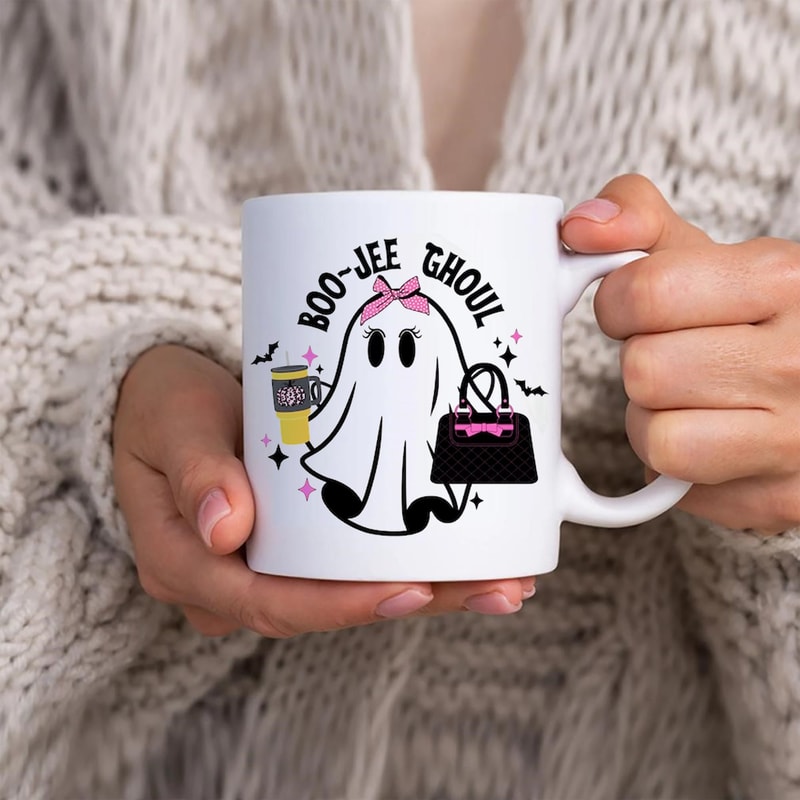 Boo Jee Ghoul Mug, Stanley Inspired Tumbler Mug, Cute Boujee Ghost Sublimation Mug, Eyelashes Mug - 1.jpg