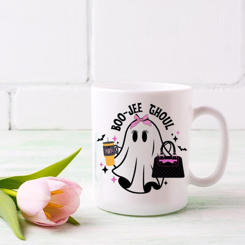 Boo Jee Ghoul Mug, Stanley Inspired Tumbler Mug, Cute Boujee Ghost Sublimation Mug, Eyelashes Mug - 2.jpg