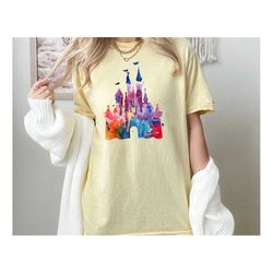 comfort colors colorful watercolor castle shirt, disney trip shirt, disneyland family vacation tee ,disney world shirts,