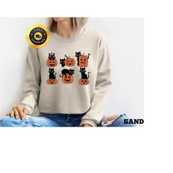 halloween pumpkin cats sweatshirt, happy halloween hoodie, halloween cat gift, cute halloween hoodie, halloween gift, pu