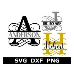 split monogram svg/dxf/png, split flourish frame letters, digital download, cut files, engraving, etching, 26 individual