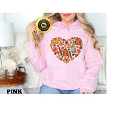 heart fall sweatshirt, halloween pumpkin hoodie, autumn doodles gift, fall leaves tee, hello fall sweatshirt, pumpkin ho