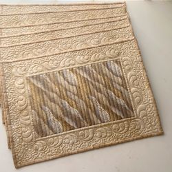 Christmas place mats, christmas table decor, set of 6 beige and gold quilted holiday placemats, vintage style table mats