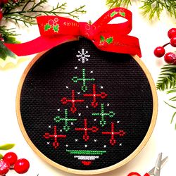 MERRY CHRISTMAS SCISSORS TREE cross stitch pattern PDF by CrossStitchingForFun Instant Download