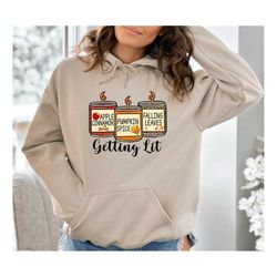 getting lit fall sweatshirt, funny pumpkin hoodie, getting lit candles shirt, thanksgiving shirt, fall shirt