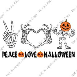 peace love halloween svg, happy halloween pumpkin skeleton hands svg, skeleton svg, skeleton halloween svg