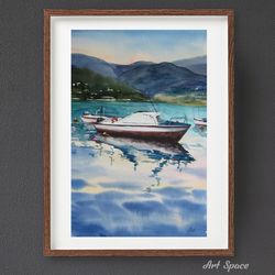 original watercolor painting "boat", decoration for office, housewarming gift, hallway decor