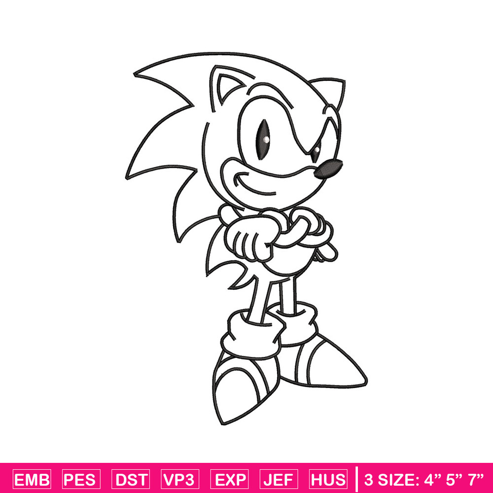 Sonic black white embroidery design, Sonic embroidery, Emb design, Embroidery shirt, Embroidery file, Digital download.jpg
