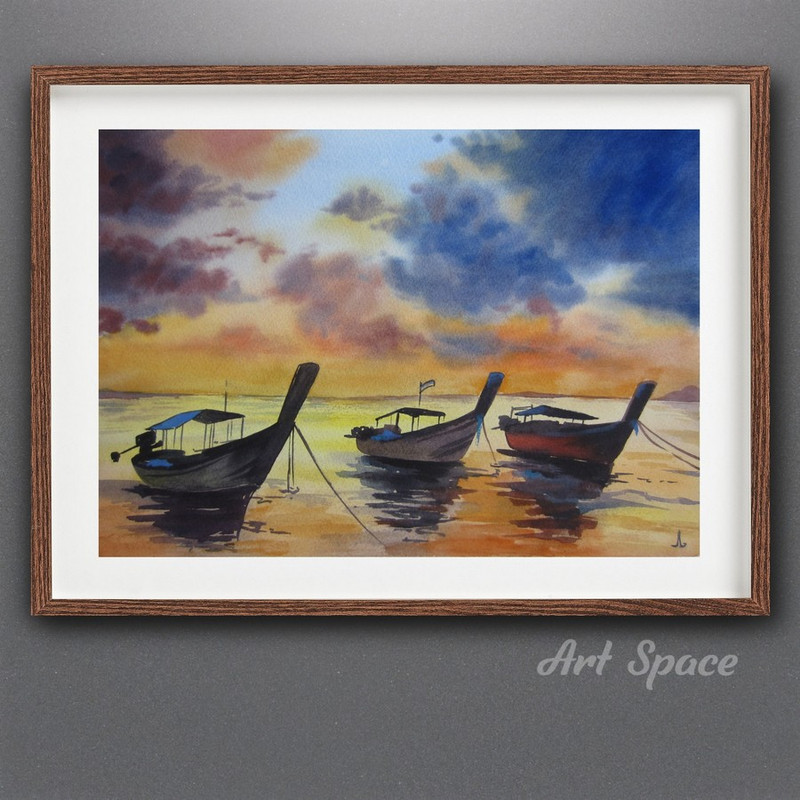 boats - china - fishing boats - bright sky - nature - sea - ocean - watercolor - 2.jpg