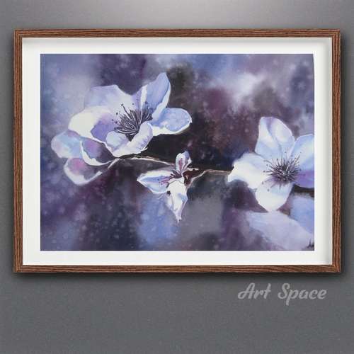 Watercolor painting, original, "Sakura", flower, boats, unusual interior decor, housewarming gift, for the collector