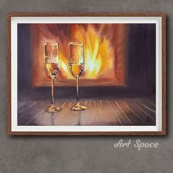 original watercolor painting "warm atmosphere", decoration for office, housewarming gift, hallway decor, still life