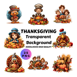 Thanksgiving Clipart Bundle - 25 PNG Grateful Festive Images, Harvest Feast Graphics, Instant Digital Download, Commerci