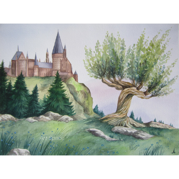 hogwarts - whooping willow - harry potter - nature - landscape - green painting - watercolor painting - 1.JPG