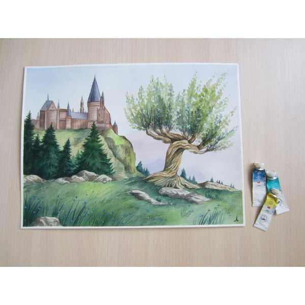 hogwarts - whooping willow - harry potter - nature - landscape - green painting - watercolor painting - 4.JPG