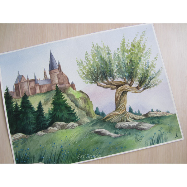hogwarts - whooping willow - harry potter - nature - landscape - green painting - watercolor painting - 5.JPG