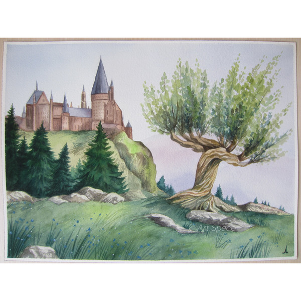hogwarts - whooping willow - harry potter - nature - landscape - green painting - watercolor painting - 7.JPG