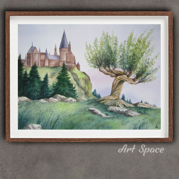 hogwarts - whooping willow - harry potter - nature - landscape - green painting - watercolor painting -2.jpg