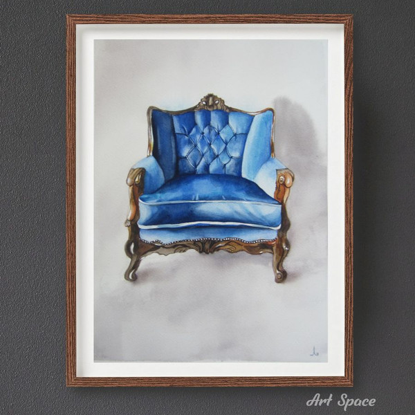 vintage armchair - vintage furniture - blue chair - - interior item - blue painting - watercolor painting - 2.jpg