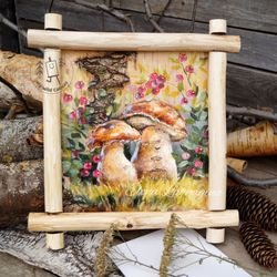 mushrooms and berries in the woods