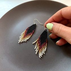 Black ivory ombre earrings - Beaded earrings - Fringe dangle earrings - Jewelry gift - Bohemian earrings