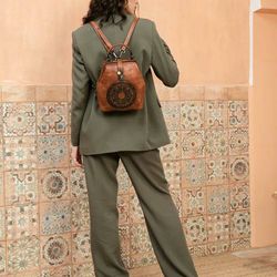 Women's backpack bag made of handmade genuine leather