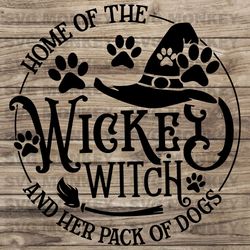 spookhome of the wicked witch and her pack of dogs svg | dog halloween svg, halloween dog sign, svg eps dxf png