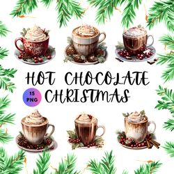 Christmas Hot Chocolate Clipart, Watercolor Christmas Clipart, Hot Cocoa Clipart s, Junk Journal, Scrapbooking, Stickers