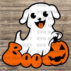 Dog ghost BOO sign SVG, Pumpkin, Jack O Lantern, Door Hanger Laser File, Halloween Dog Ghost, SVG EPS DXF PNG