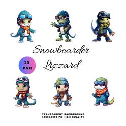 Snowboarder Lizzard clipart - 15 PNG Bundle - Lizard lover - Reptile clipart - Instant Digital Download, Clip Art, Subli