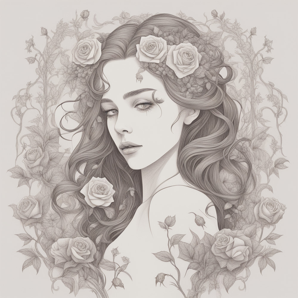 Digital Art, Illustration. The Girl With Flowers 1. Vector Graphics. Digital Download!.png