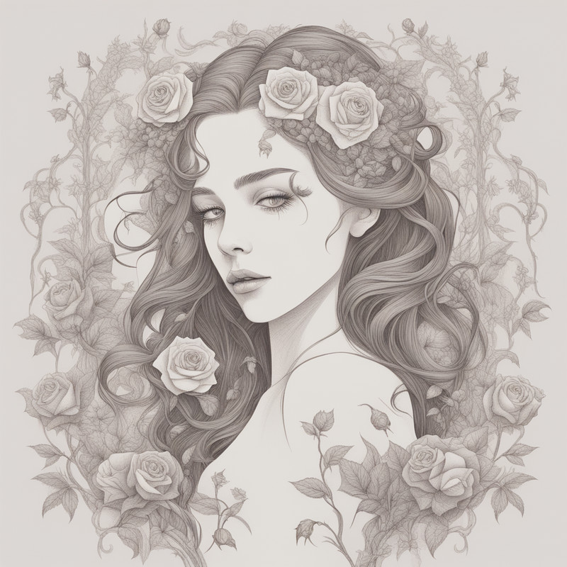 Digital Art, Illustration. The Girl With Flowers 1. Vector Graphics. Digital Download!.png