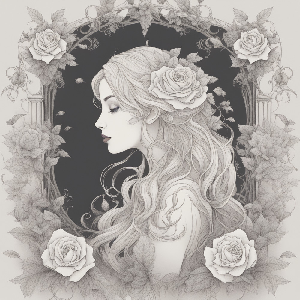 Digital Art, Illustration. The Girl With Flowers 2. Vector Graphics. Digital Download!.png