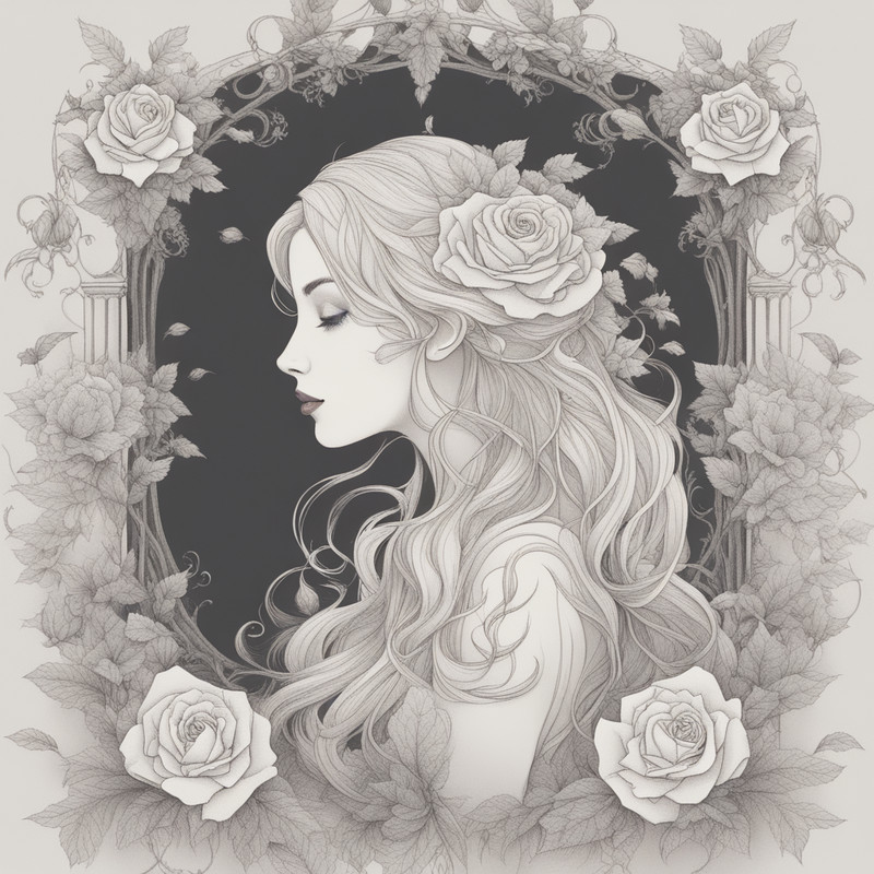 Digital Art, Illustration. The Girl With Flowers 2. Vector Graphics. Digital Download!.png