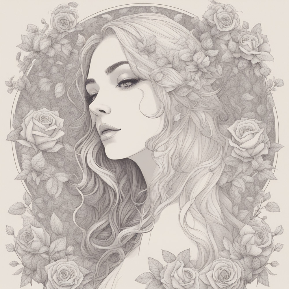 Digital Art, Illustration. The Girl With Flowers 3. Vector Graphics. Digital Download!.png