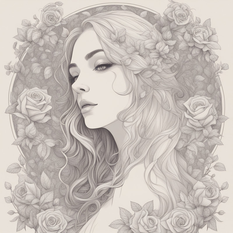 Digital Art, Illustration. The Girl With Flowers 3. Vector Graphics. Digital Download!.png